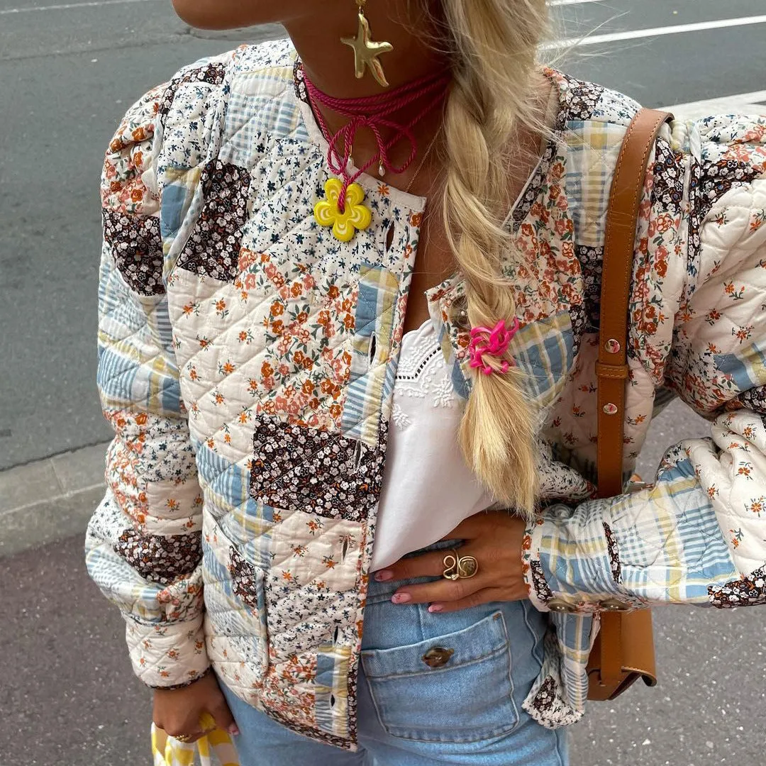 Quilted short floral cotton coat jacket