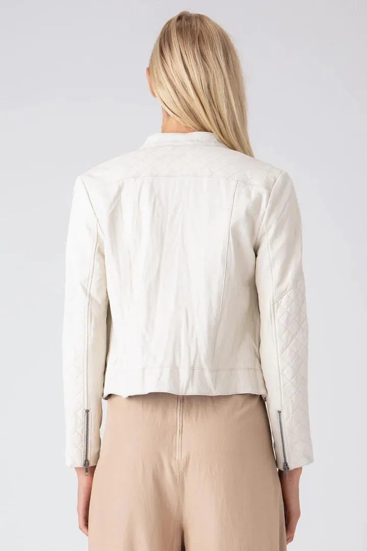 Quilted Washed Leather Jacket - Pearl