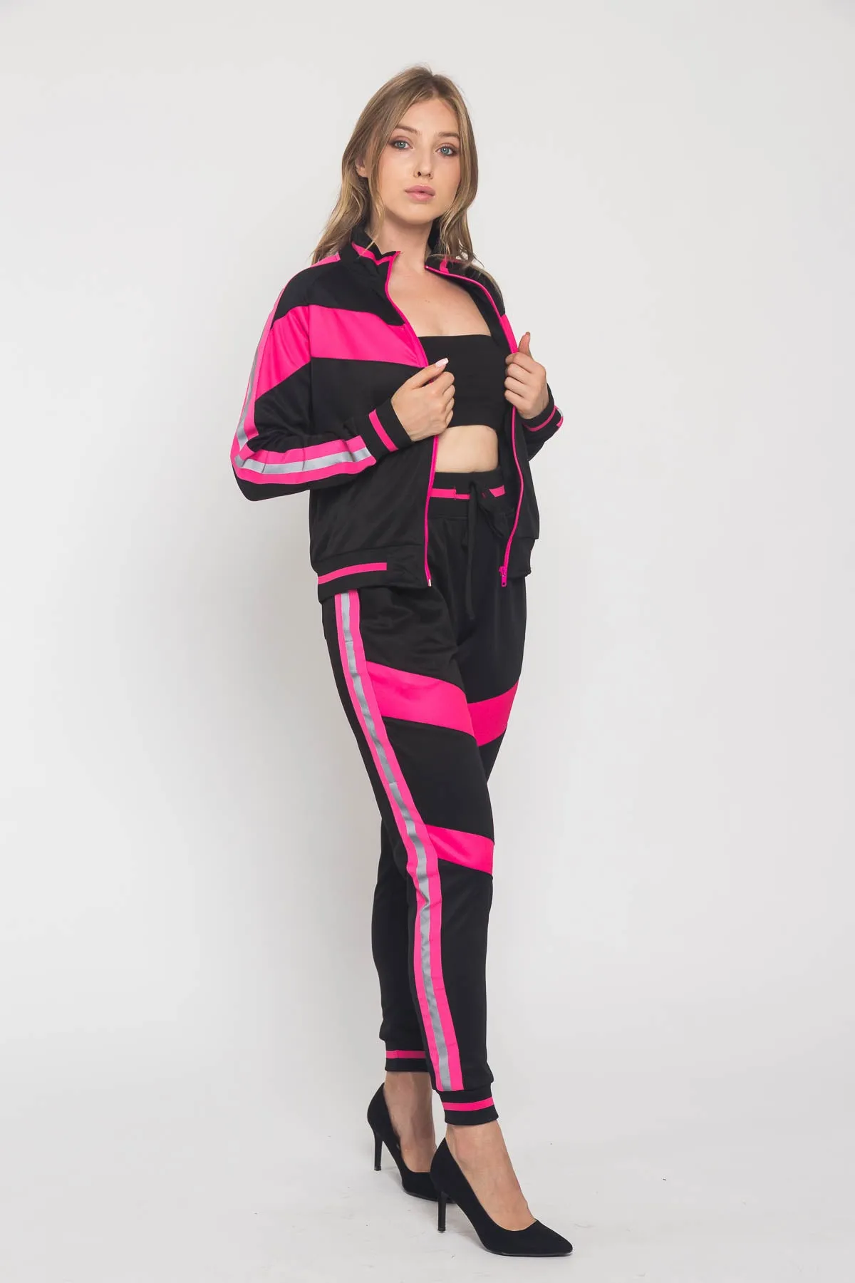 Reflective Neon Striped Track Suit