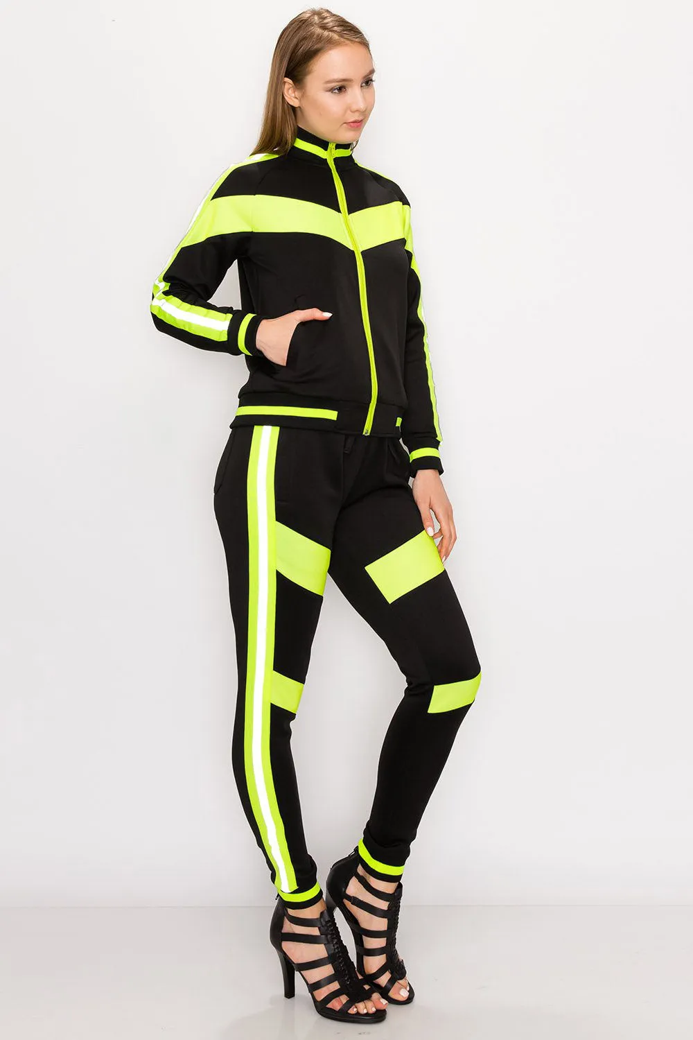 Reflective Neon Striped Track Suit