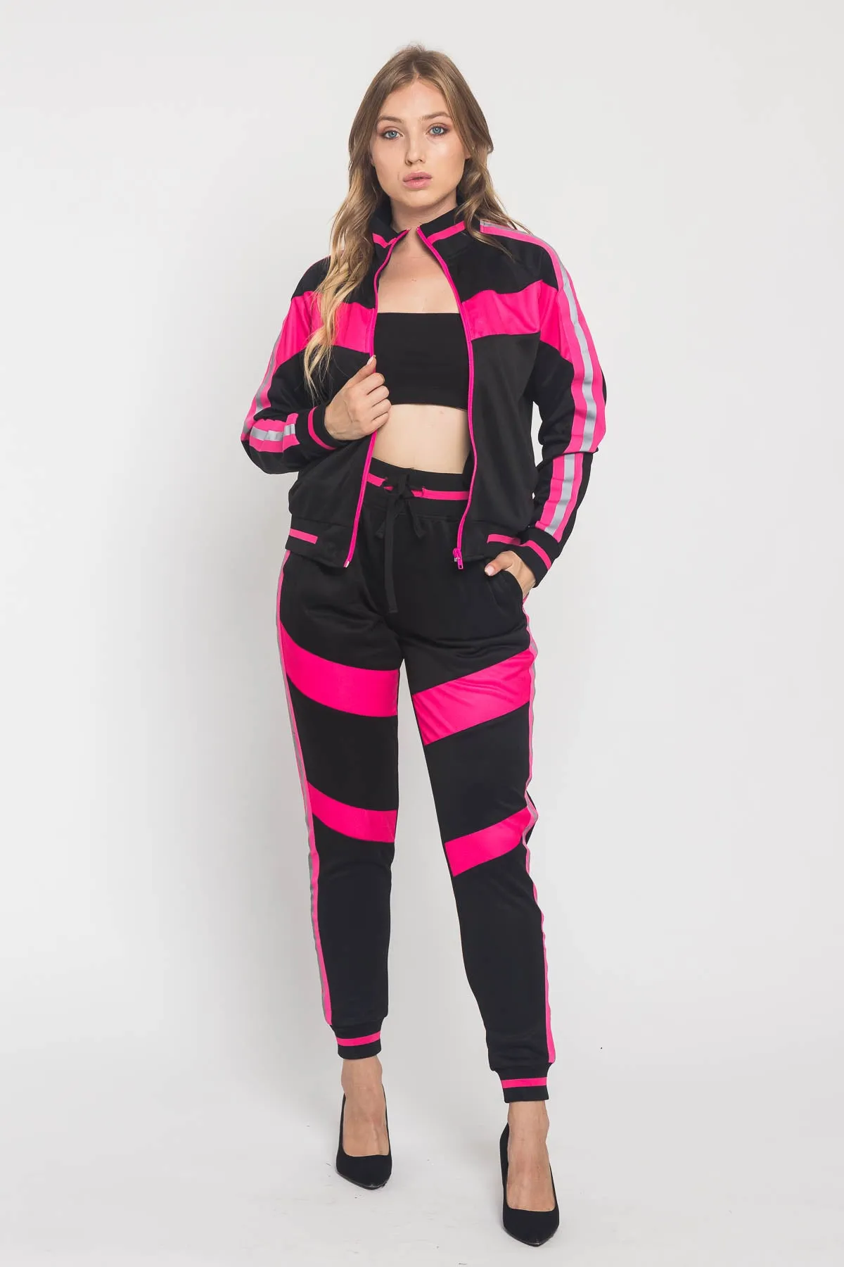 Reflective Neon Striped Track Suit