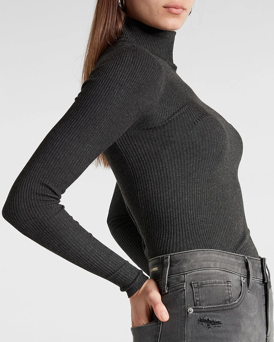 Ribbed Fitted Turtleneck Sweater in Charcoal Gray