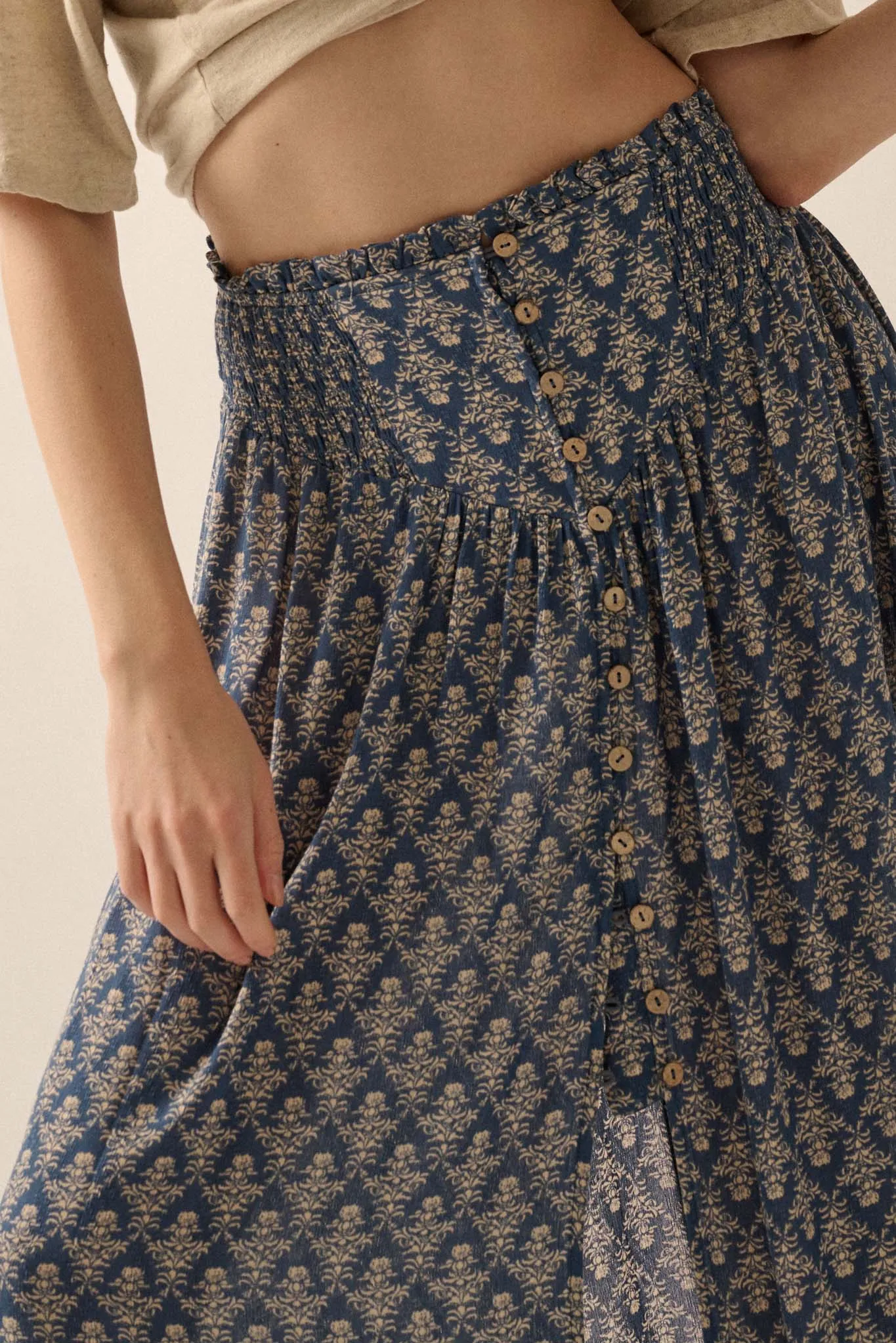 Romantic Beauty Floral Button-Front Maxi Skirt