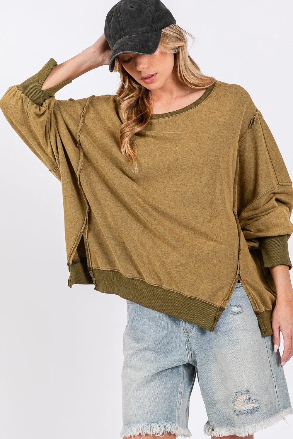 SAGE   FIG Mineral Wash Side Slit Oversized Sweatshirt