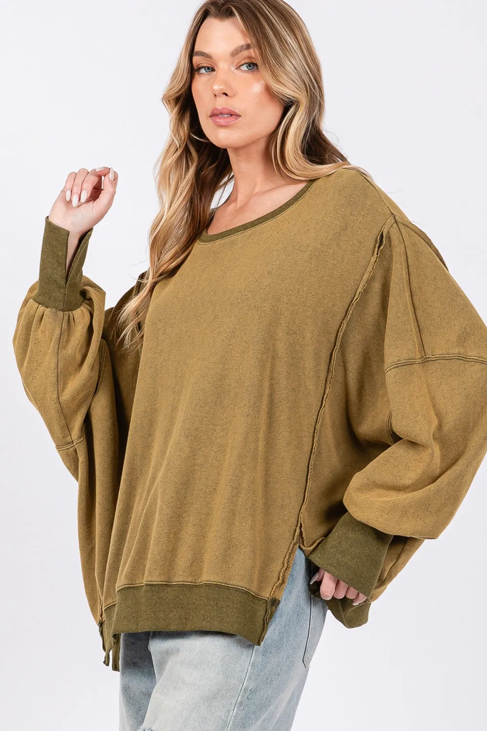 SAGE   FIG Mineral Wash Side Slit Oversized Sweatshirt