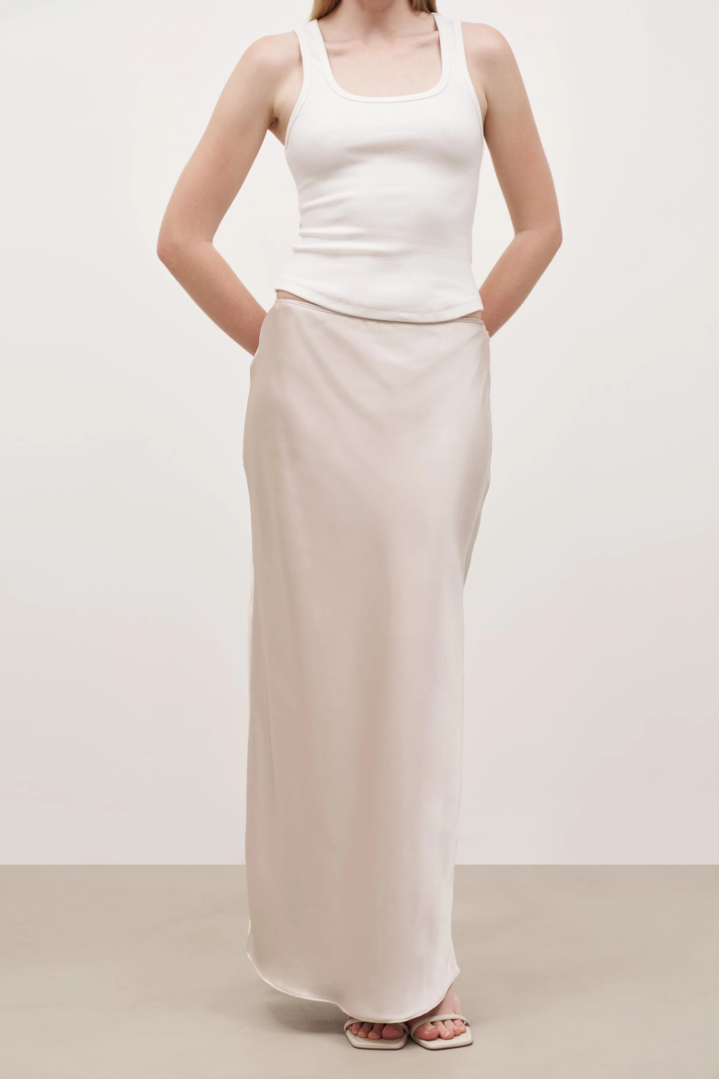 Satin Mid Rise Maxi Skirt - Champagne