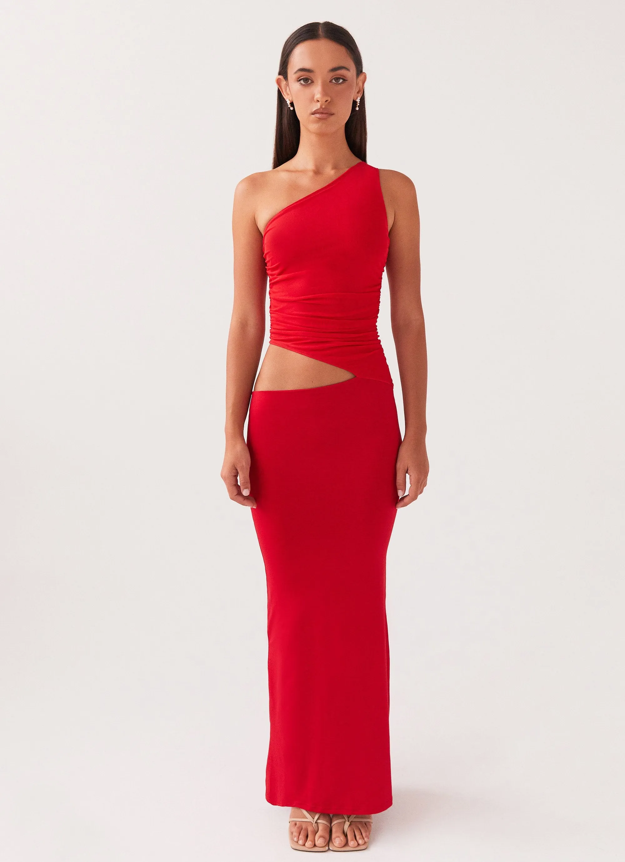 Seranella One Shoulder Maxi Dress - Cherry Red