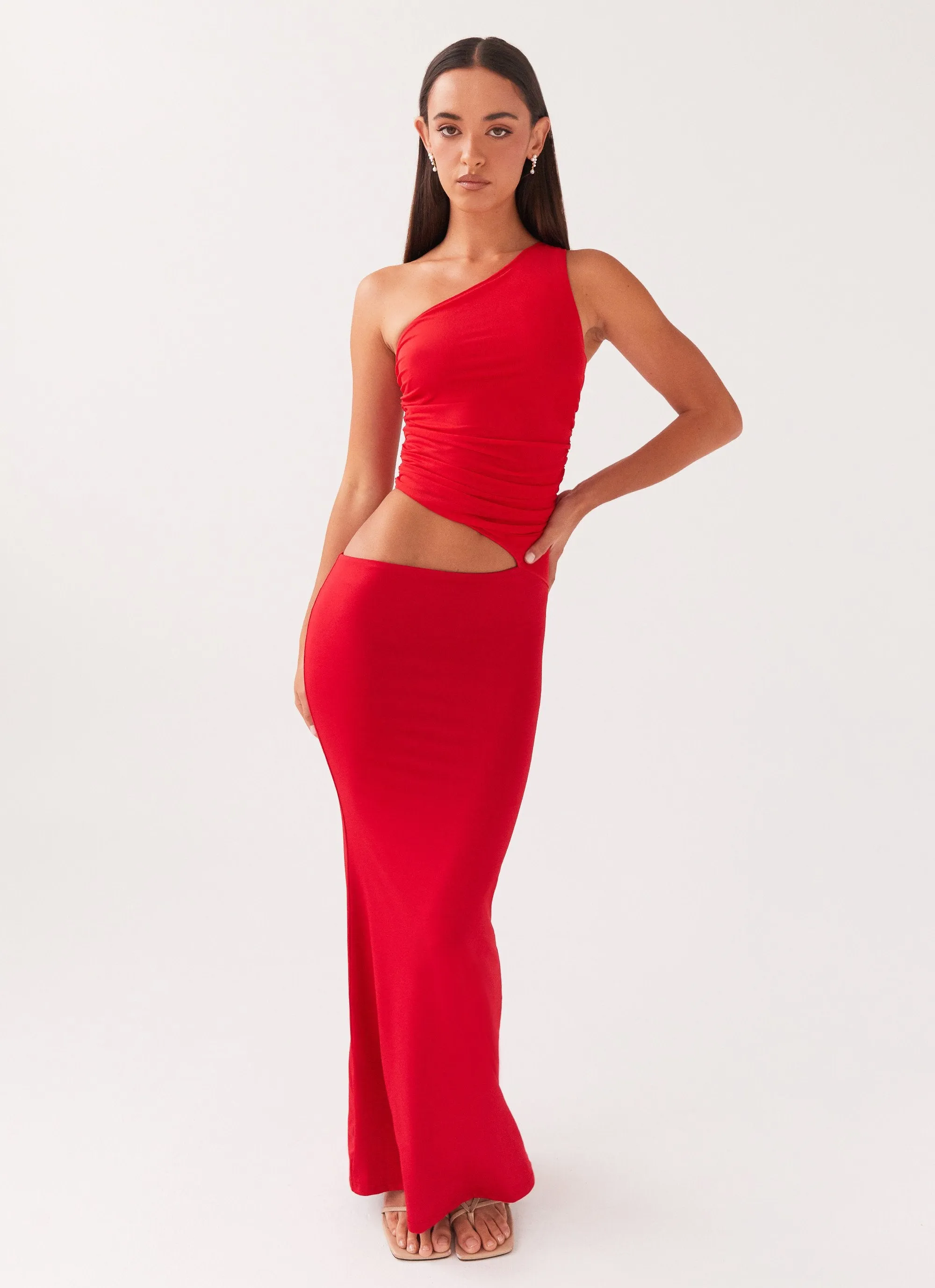 Seranella One Shoulder Maxi Dress - Cherry Red