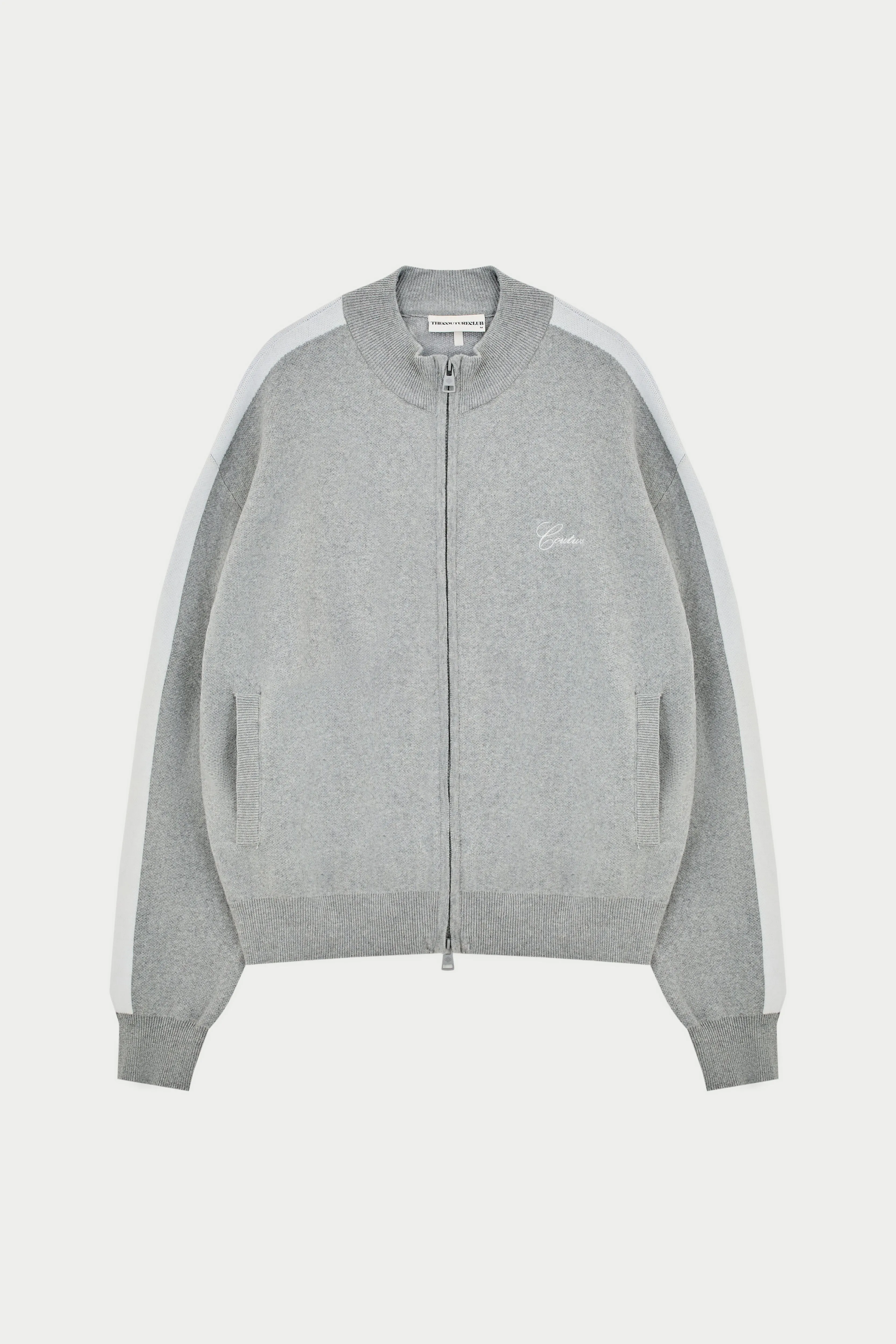 SIDE STRIPE KNITTED TRACK JACKET - GREY MARL