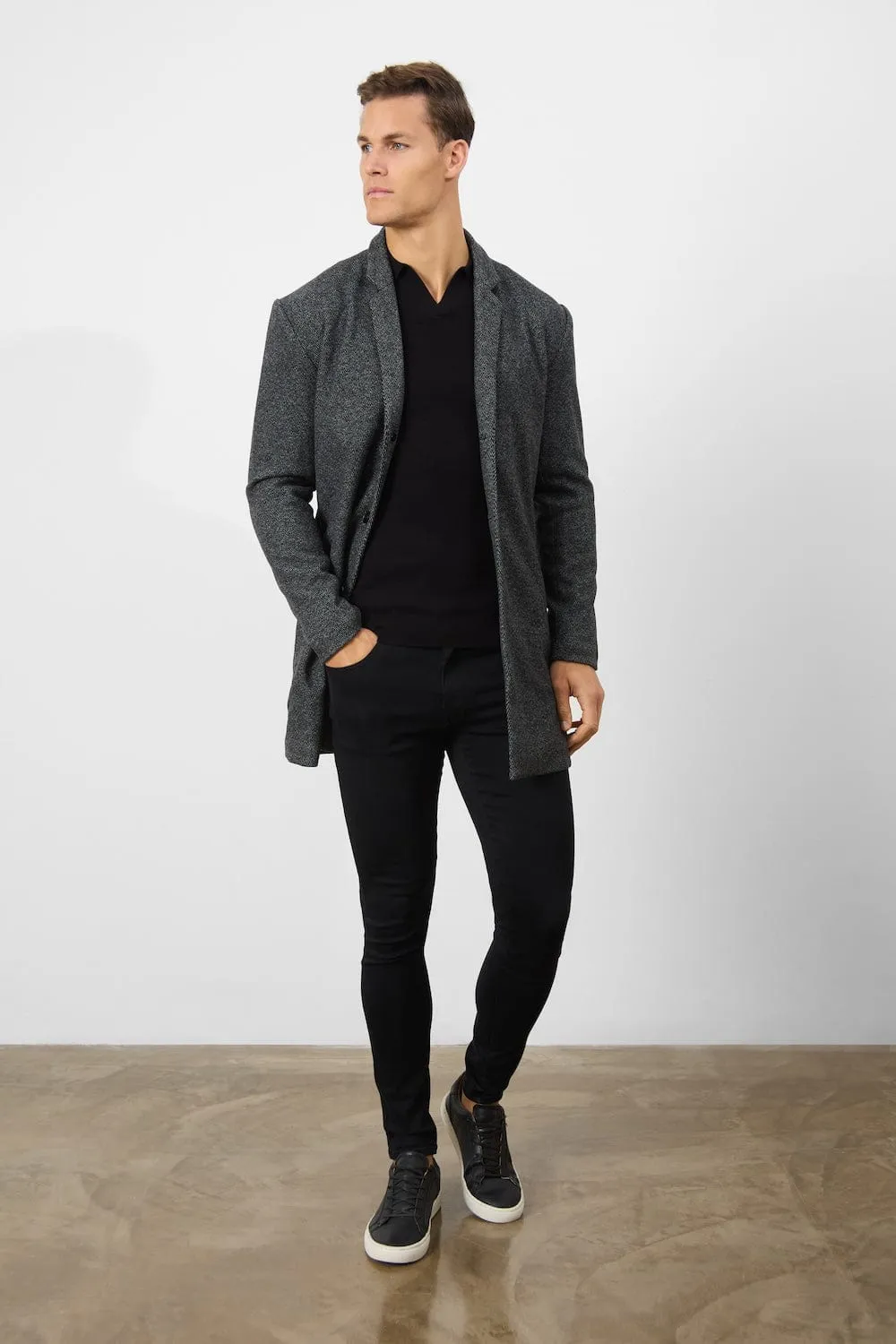 Single Breasted Herringbone Overcoat