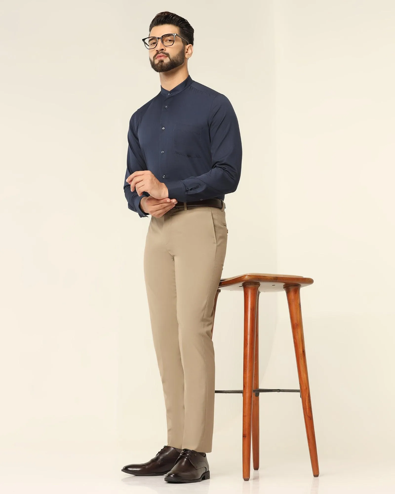 Slim Comfort B-95 Formal Beige Solid Trouser - Nedward