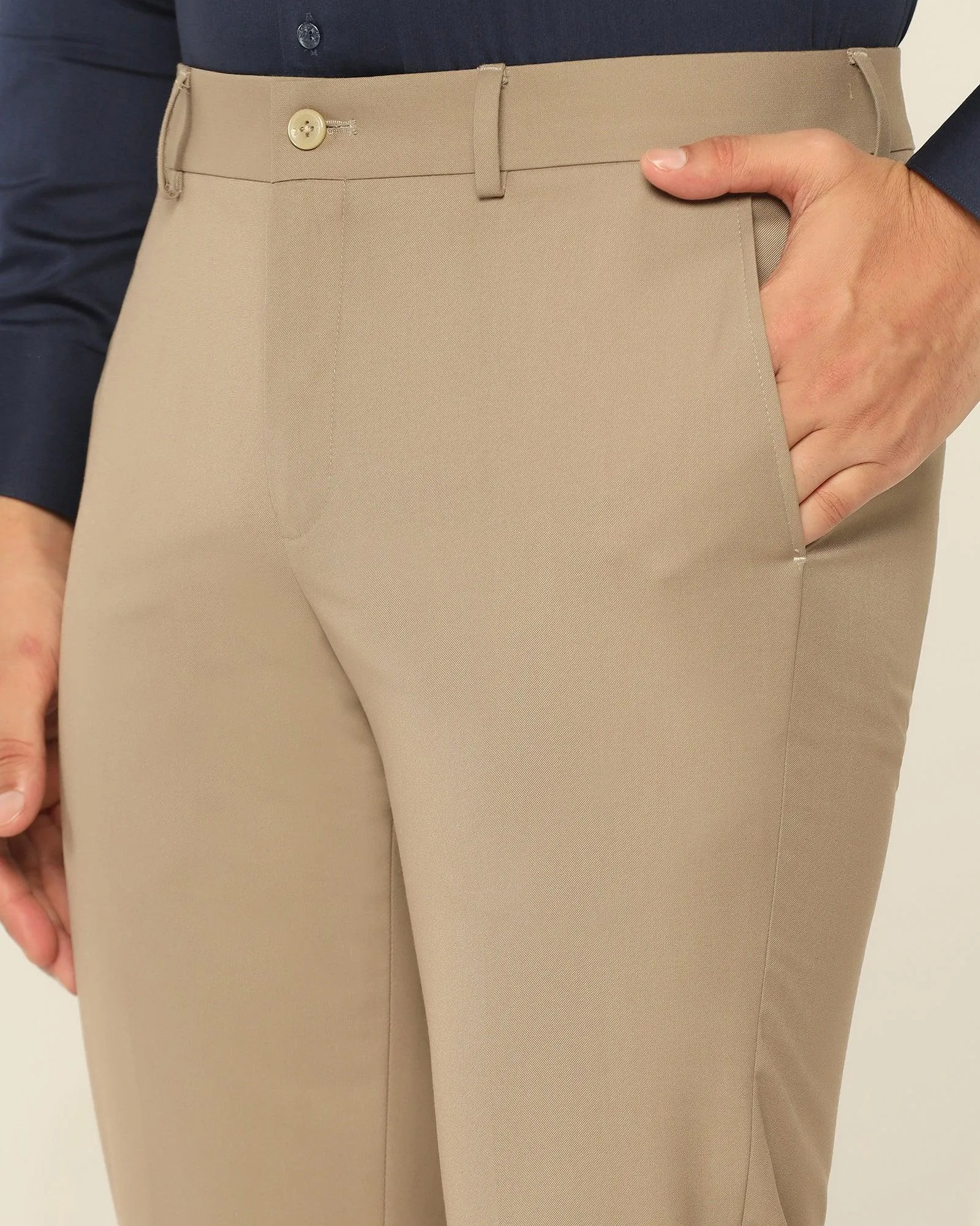 Slim Comfort B-95 Formal Beige Solid Trouser - Nedward