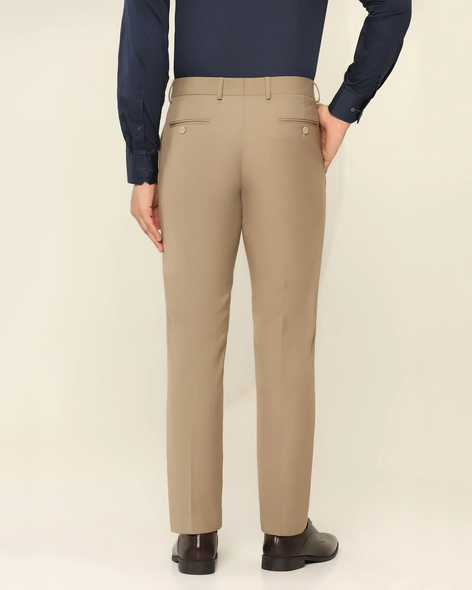 Slim Comfort B-95 Formal Beige Solid Trouser - Nedward