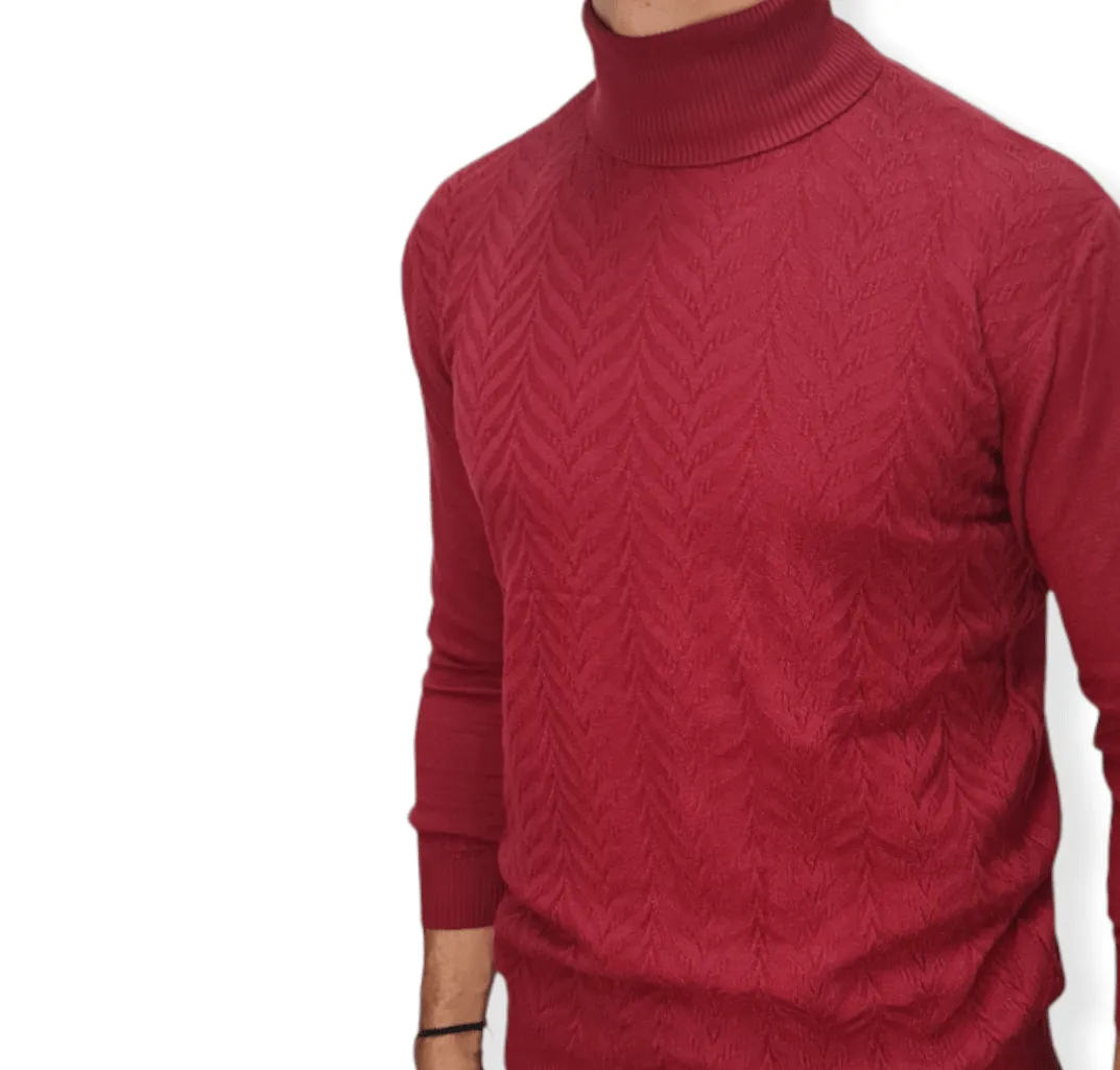 [Slim Fit] Men High Collar (Turtleneck) Pullover AE (wavy shapes) - Crimson