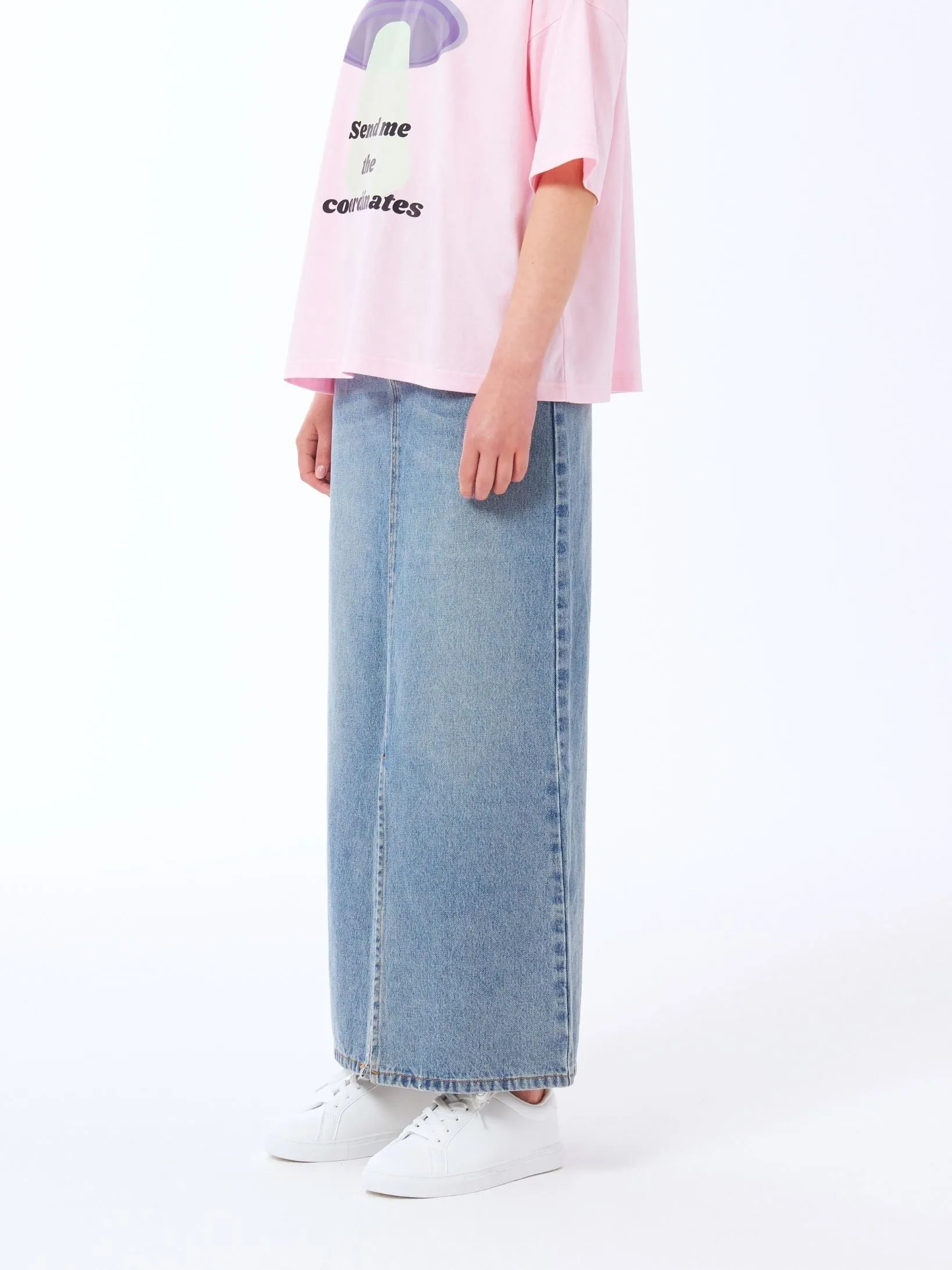 Split Maxi Denim Skirt in Blue