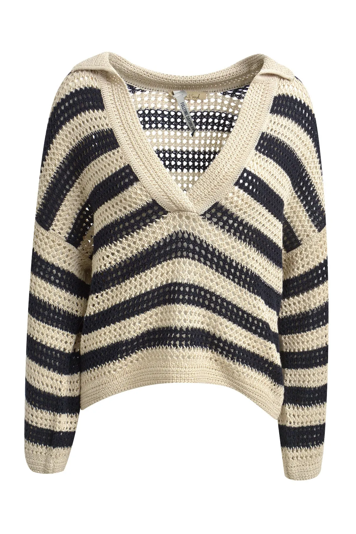 Striped Crochet Polo Collar Pullover Smith&Soul