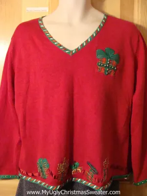 Tacky Cheap Ugly Christmas Sweater with Plaid Crafty Gifts (f595)