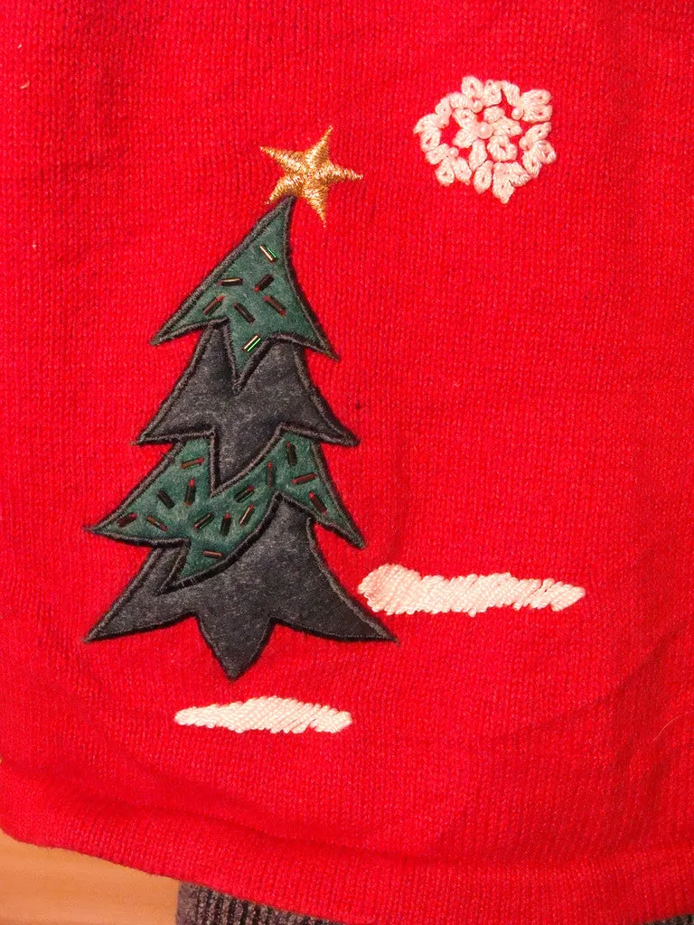 Tacky Ugly Christmas Red Sweater with Snowmen and Trees in a Winter Wonderland (f453)