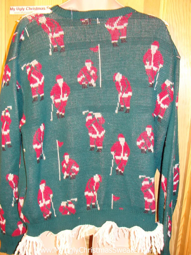 Tacky Ugly Christmas Sweater Golfing Santa with Lights and Fringe Mens xxxl 80s(g90)