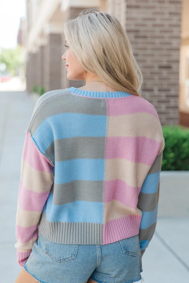 Take Your Time Mauve and Sage Color Block Striped Crop Sweater FINAL SALE