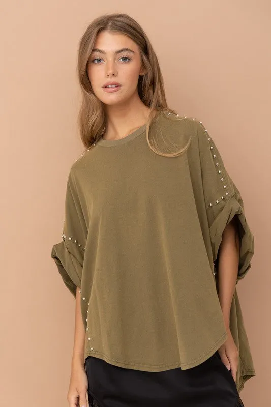 TEEK - Studded Oversized High Low Shirt