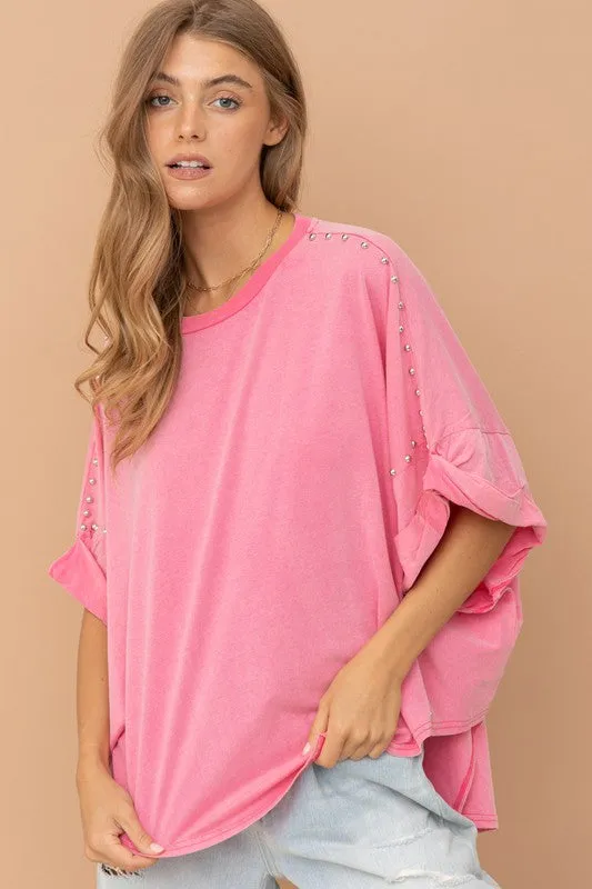 TEEK - Studded Oversized High Low Shirt