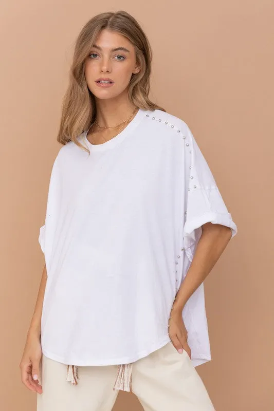 TEEK - Studded Oversized High Low Shirt