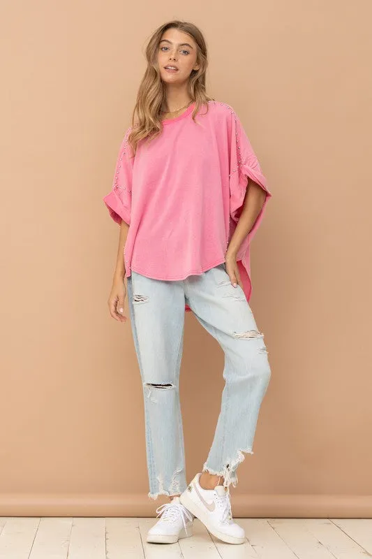 TEEK - Studded Oversized High Low Shirt