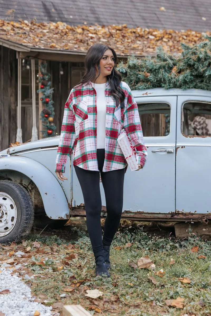 The Mistletoe Plaid Button Down Shacket