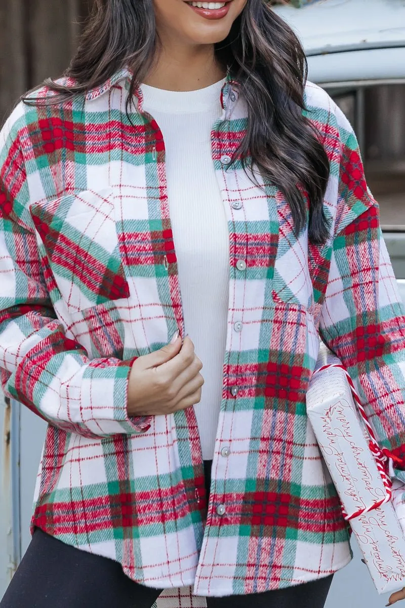 The Mistletoe Plaid Button Down Shacket