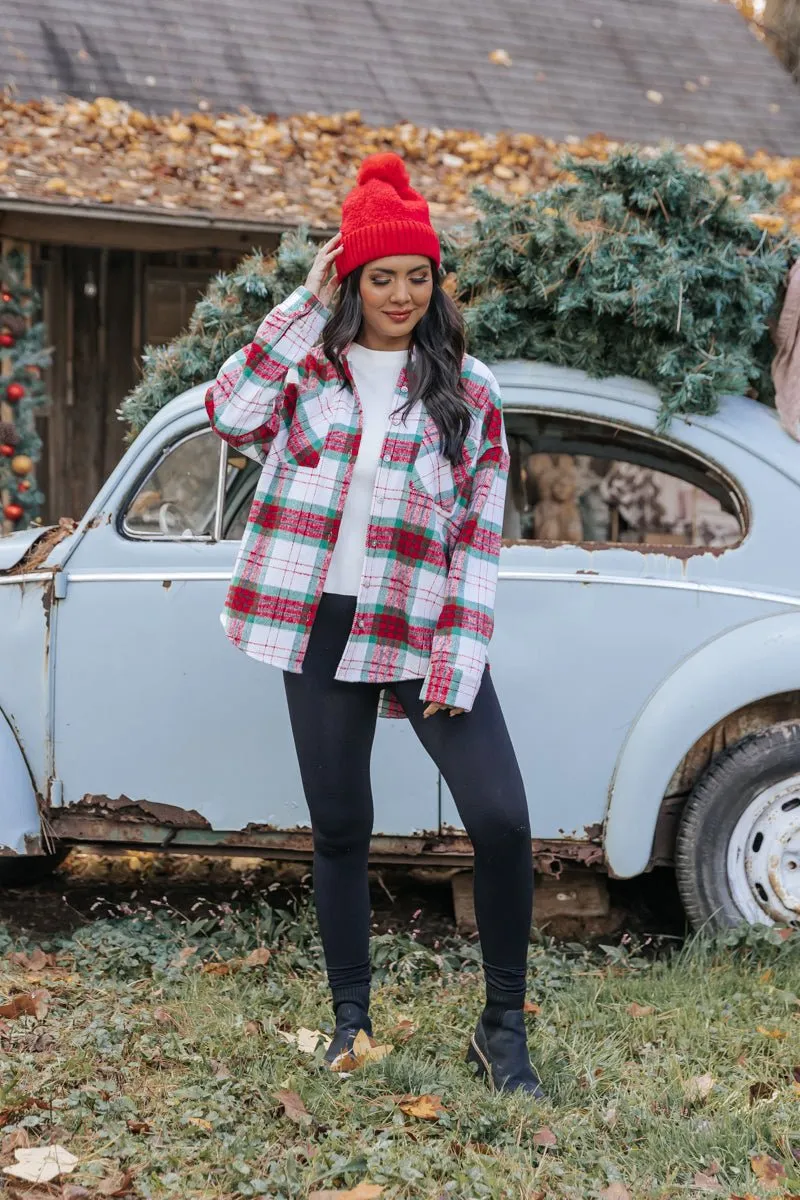 The Mistletoe Plaid Button Down Shacket