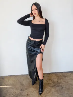 Tori Leather Maxi Skirt (Black)