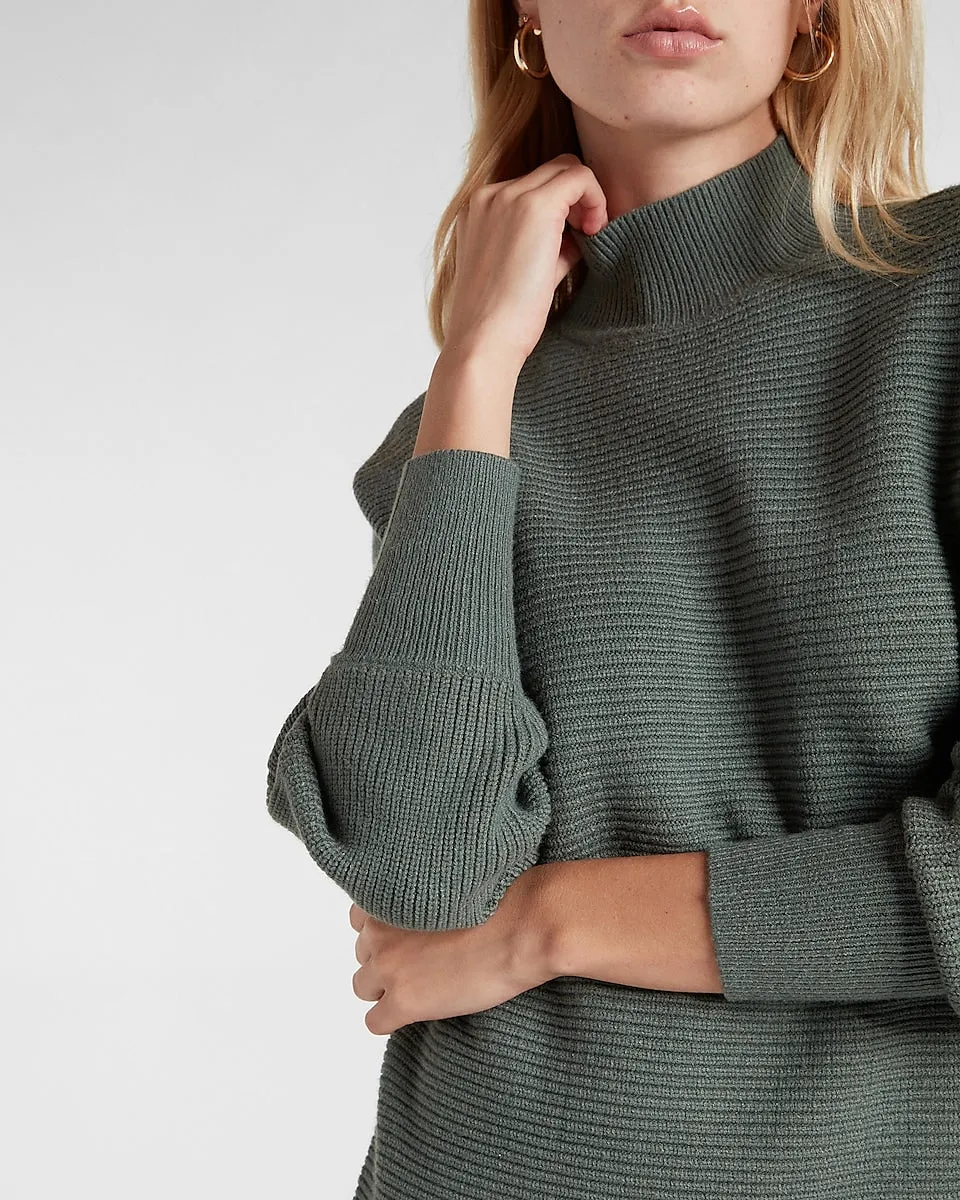 Turtleneck Asymmetrical Hem Midi Sweater Dress in Basil