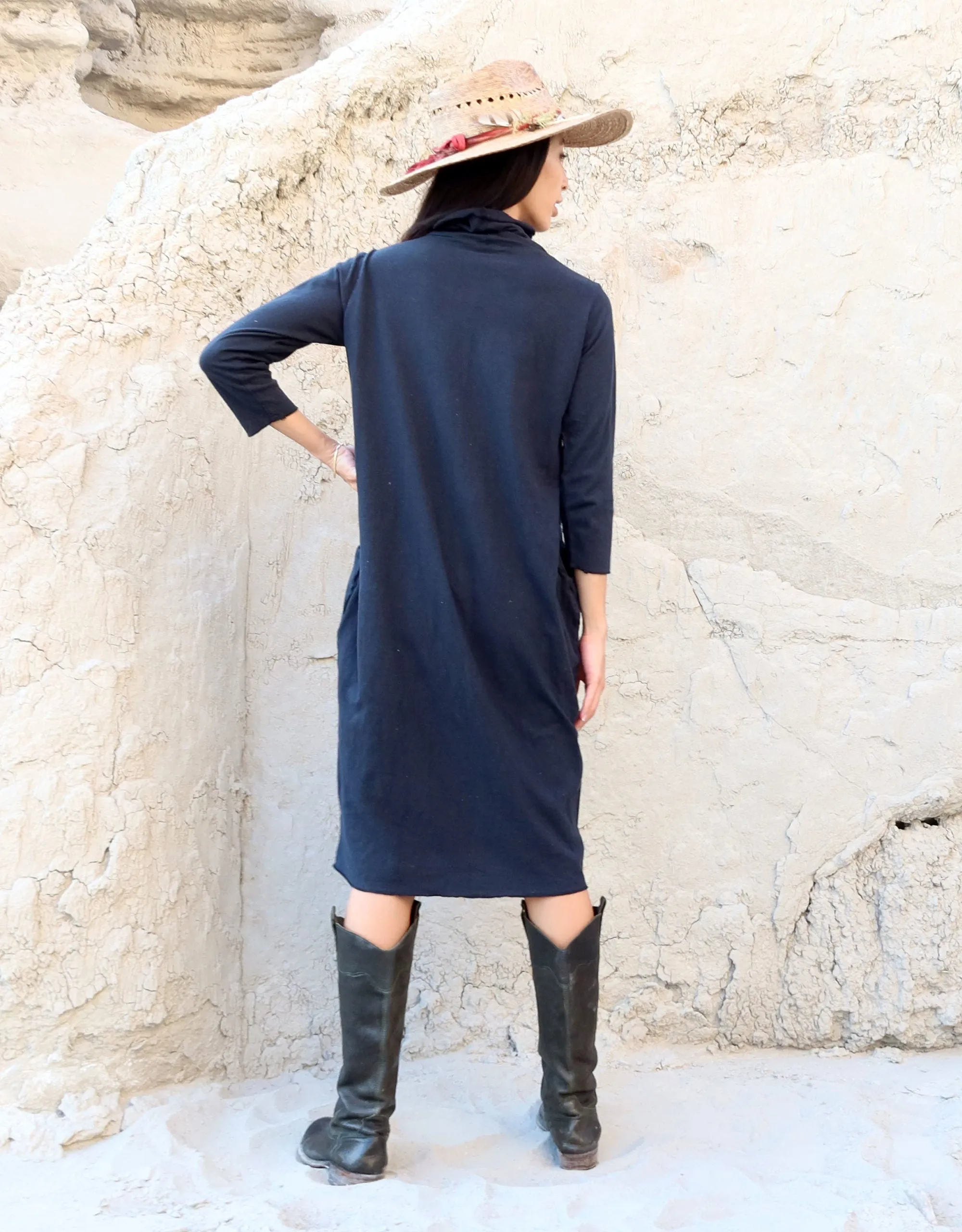 Turtleneck Origami Below Knee Dress