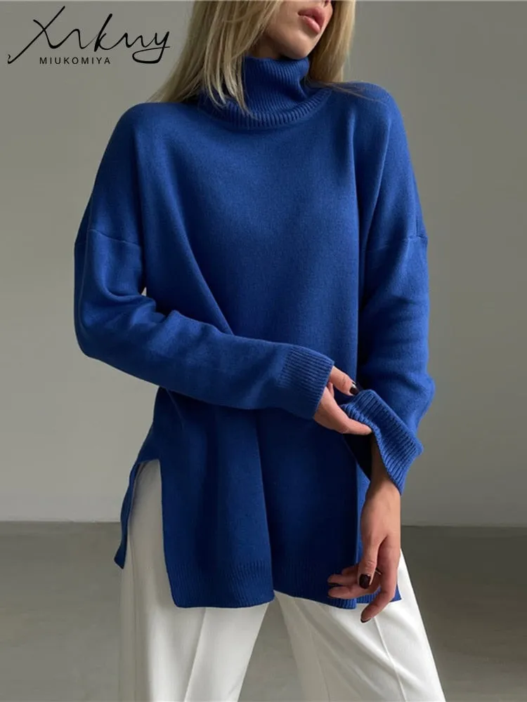 Turtleneck Side Split Knitted Sweater