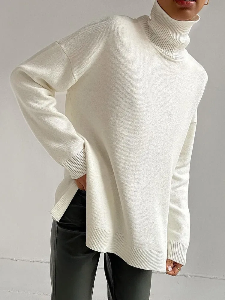 Turtleneck Side Split Knitted Sweater