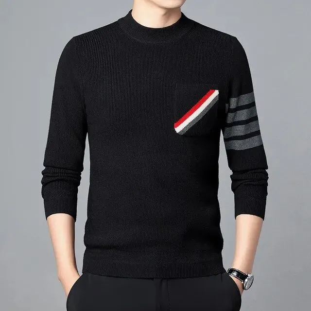 Turtleneck Solid with Pocket Decoration Sweater