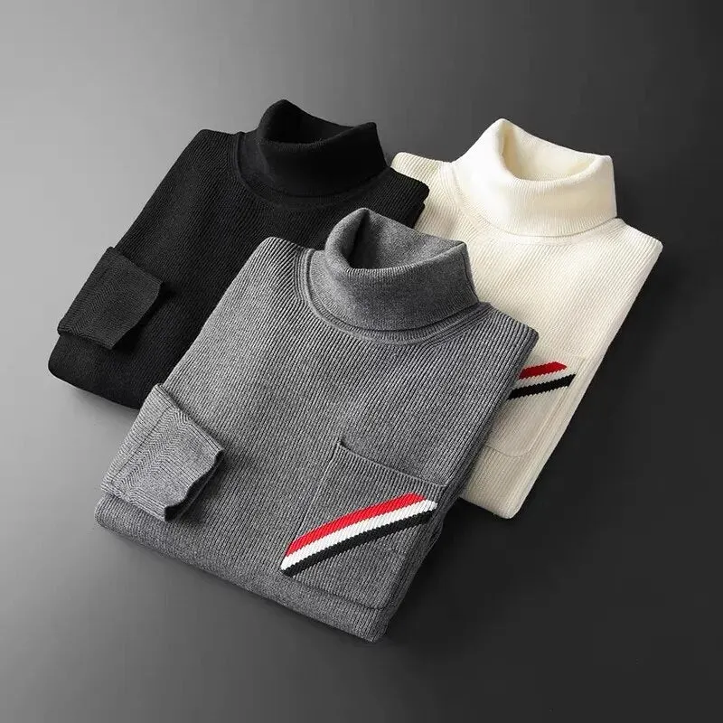 Turtleneck Solid with Pocket Decoration Sweater