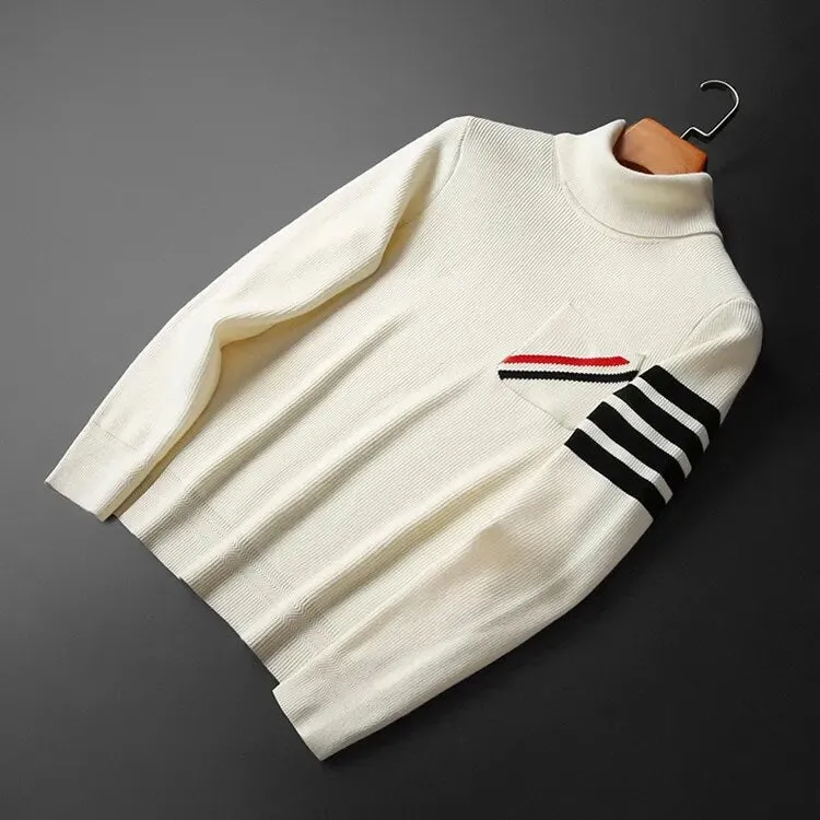 Turtleneck Solid with Pocket Decoration Sweater