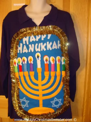 Ugly Christmas Sweater Party Hanukkah Sweater  Menorah (j288)