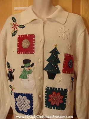 Ugly Christmas Sweater Party Jumper with Embroidered Horrible Snowflakes