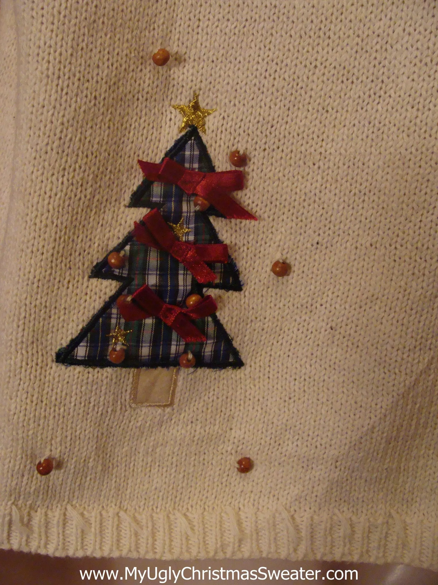 Ugly Christmas Sweater Vest Plaid Trees with Bows