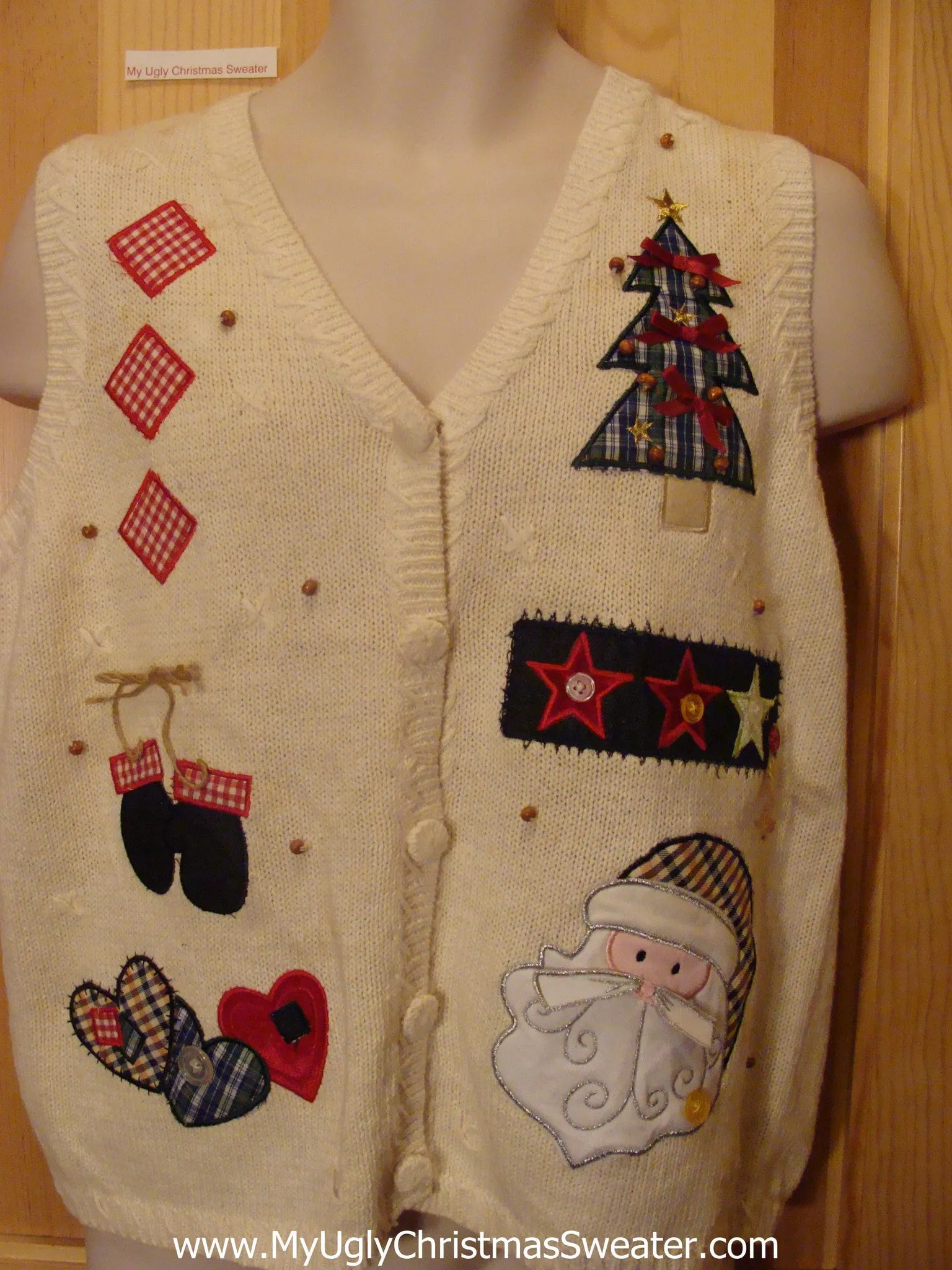 Ugly Christmas Sweater Vest Plaid Trees with Bows