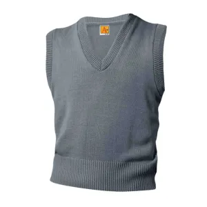 V-Neck Sleeveless Pullover - w/ School Logo - Gray