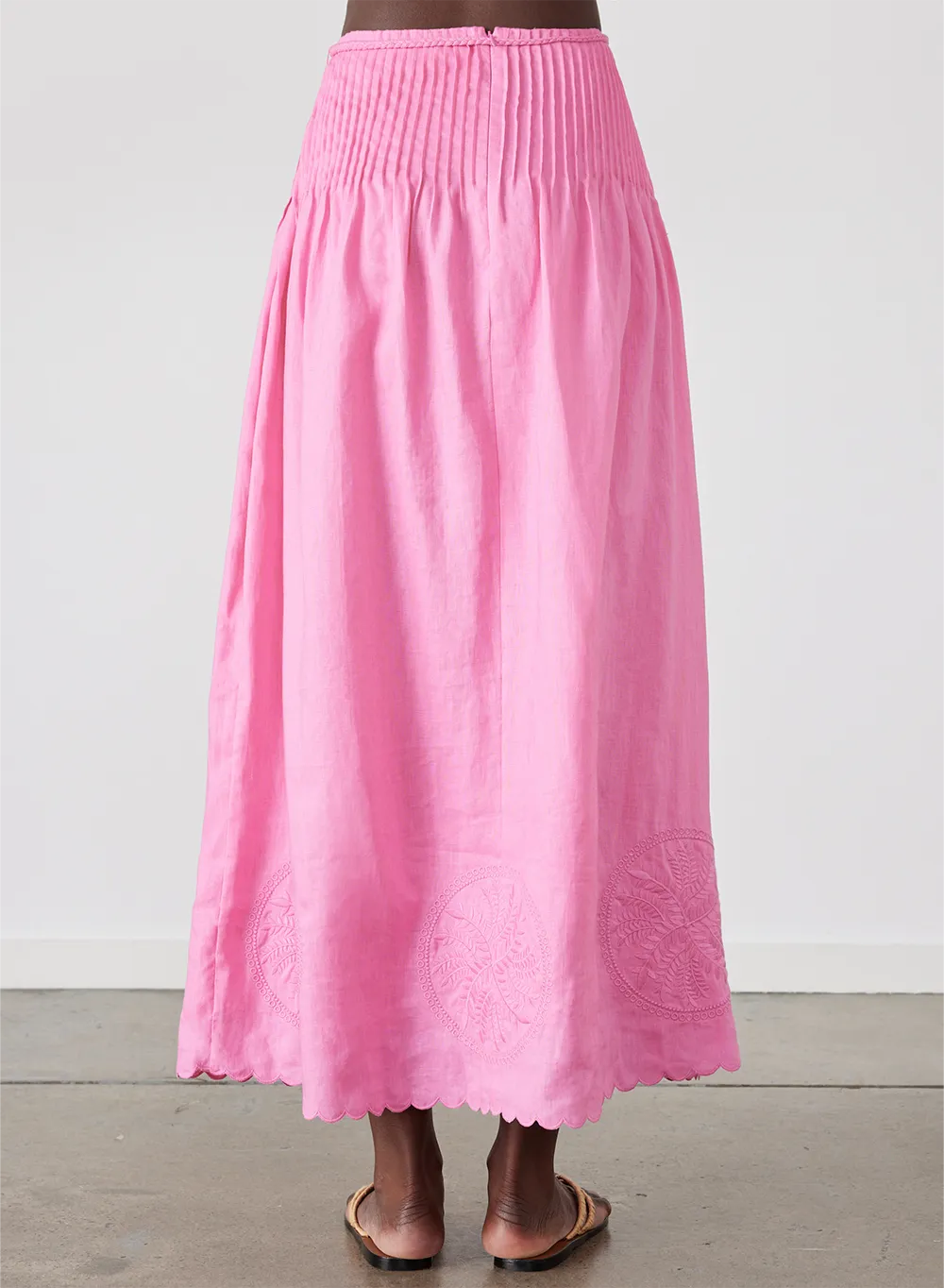 Vanessa Linen Maxi Embroidery Skirt | Dahlia Pink