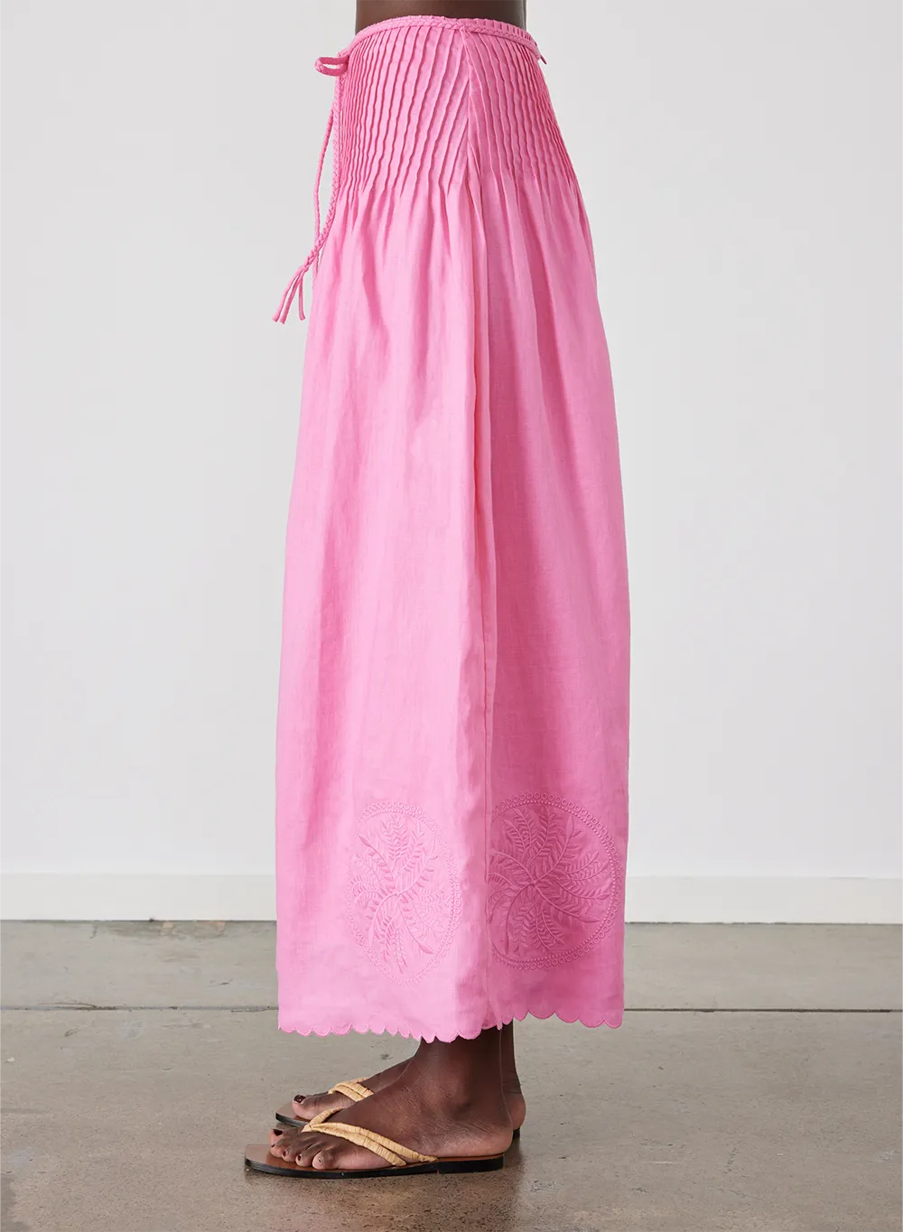 Vanessa Linen Maxi Embroidery Skirt | Dahlia Pink