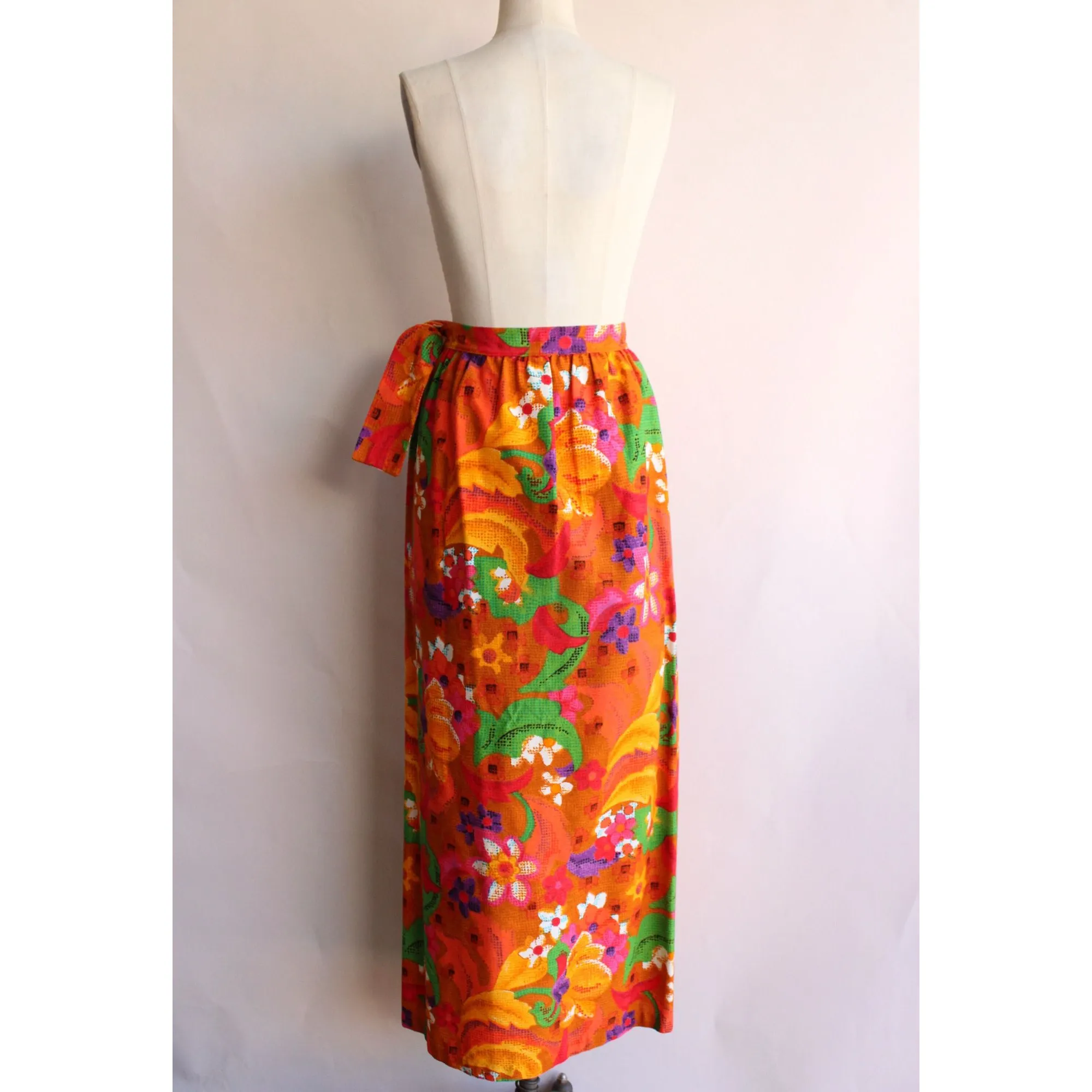 Vintage 1960s Skirt / Beverly Vogue Wrap Maxi Skirt / Flower Power