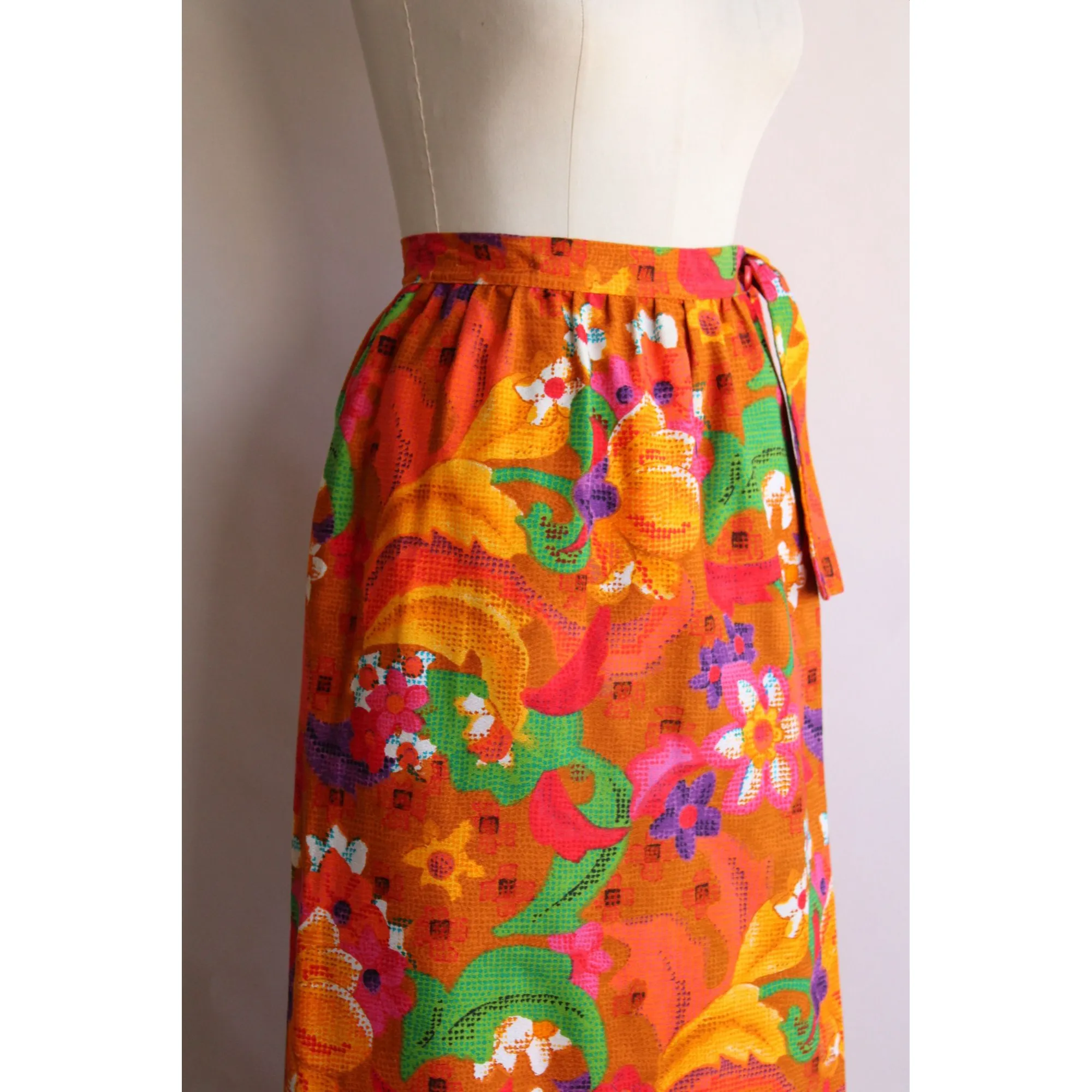 Vintage 1960s Skirt / Beverly Vogue Wrap Maxi Skirt / Flower Power