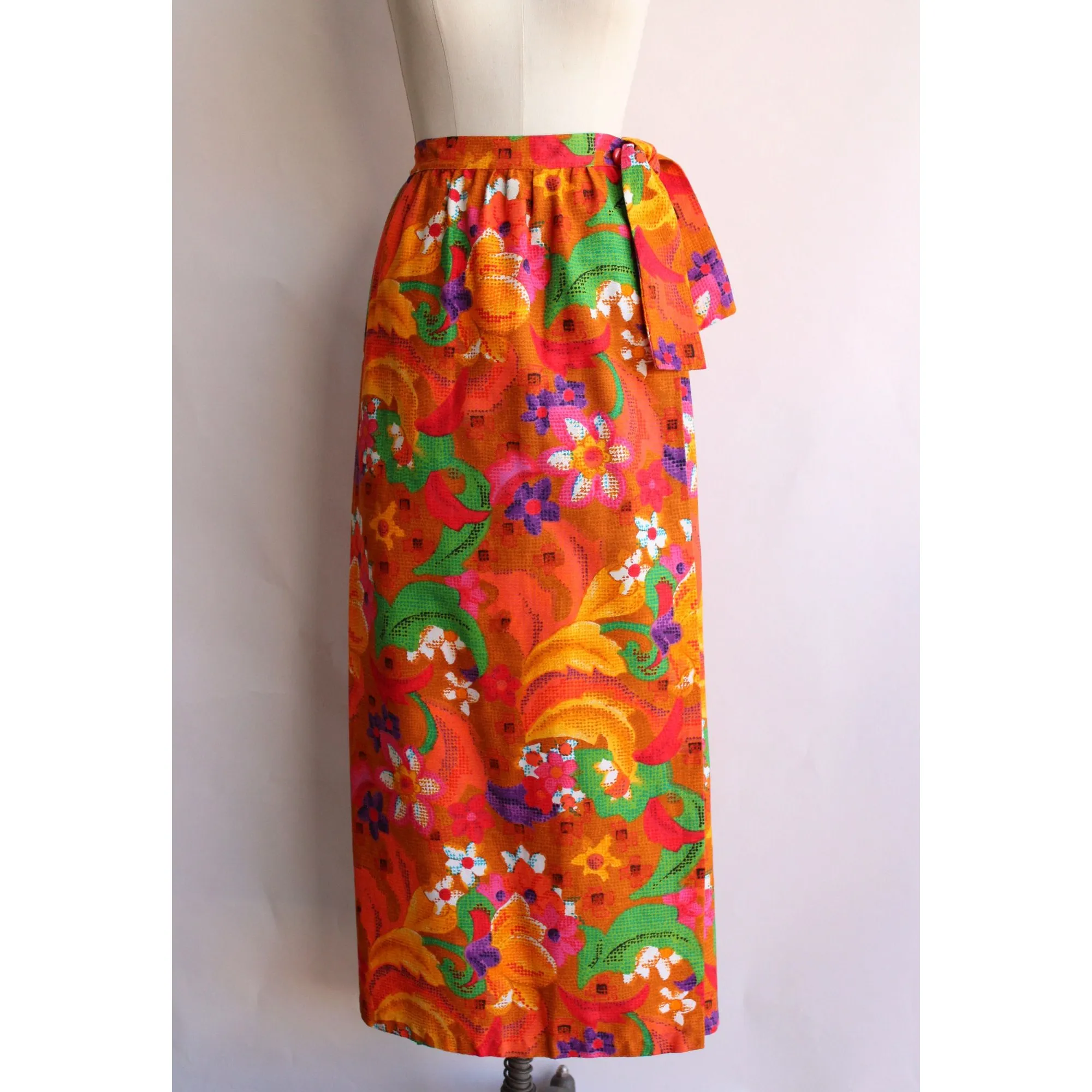 Vintage 1960s Skirt / Beverly Vogue Wrap Maxi Skirt / Flower Power