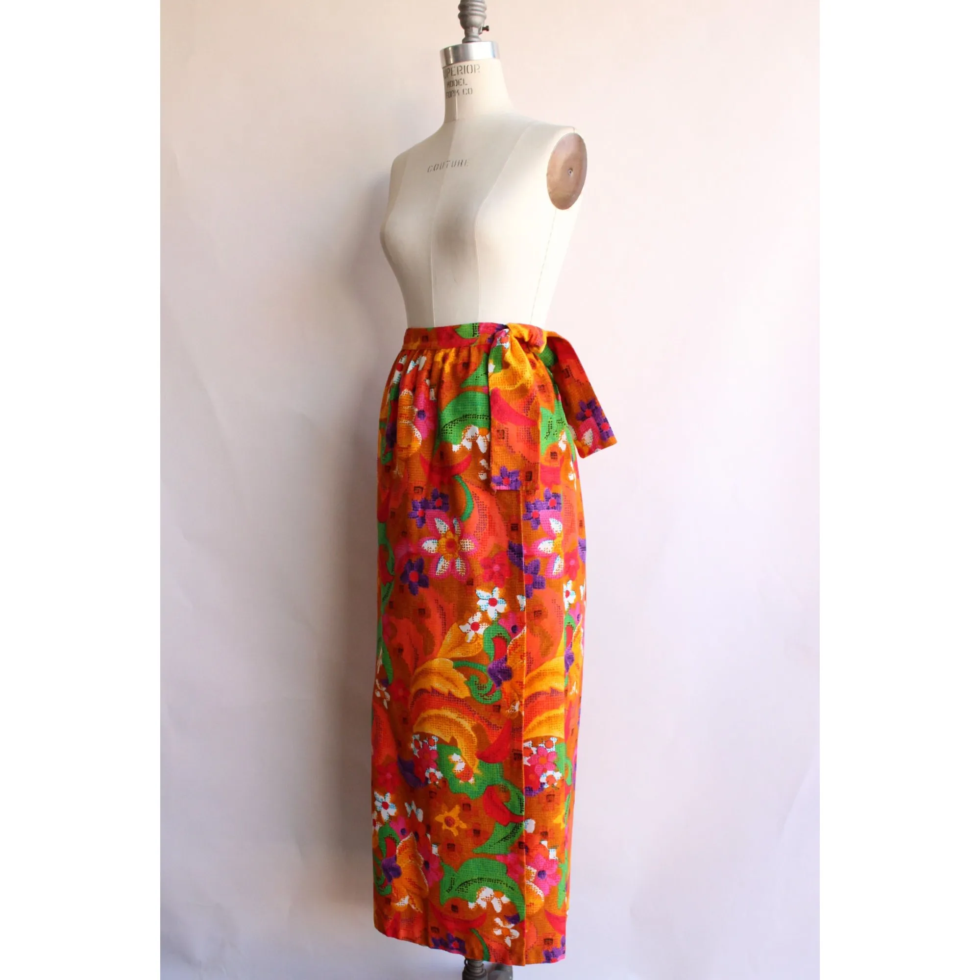 Vintage 1960s Skirt / Beverly Vogue Wrap Maxi Skirt / Flower Power